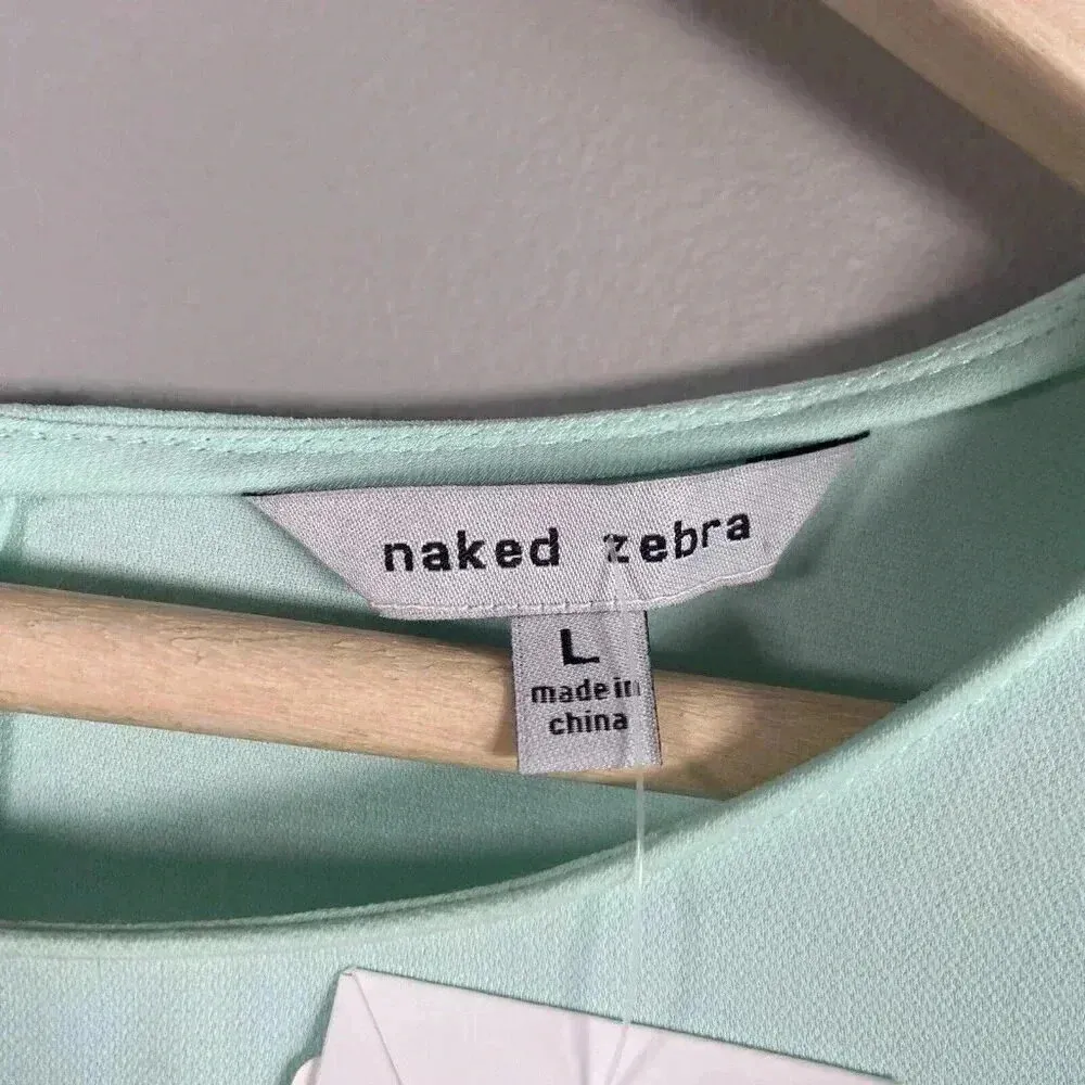 NAKED‎ ZEBRA Top, Women's Size L Green Ruffle Draped Sleeve, Cut Out at Shouder - Image 4