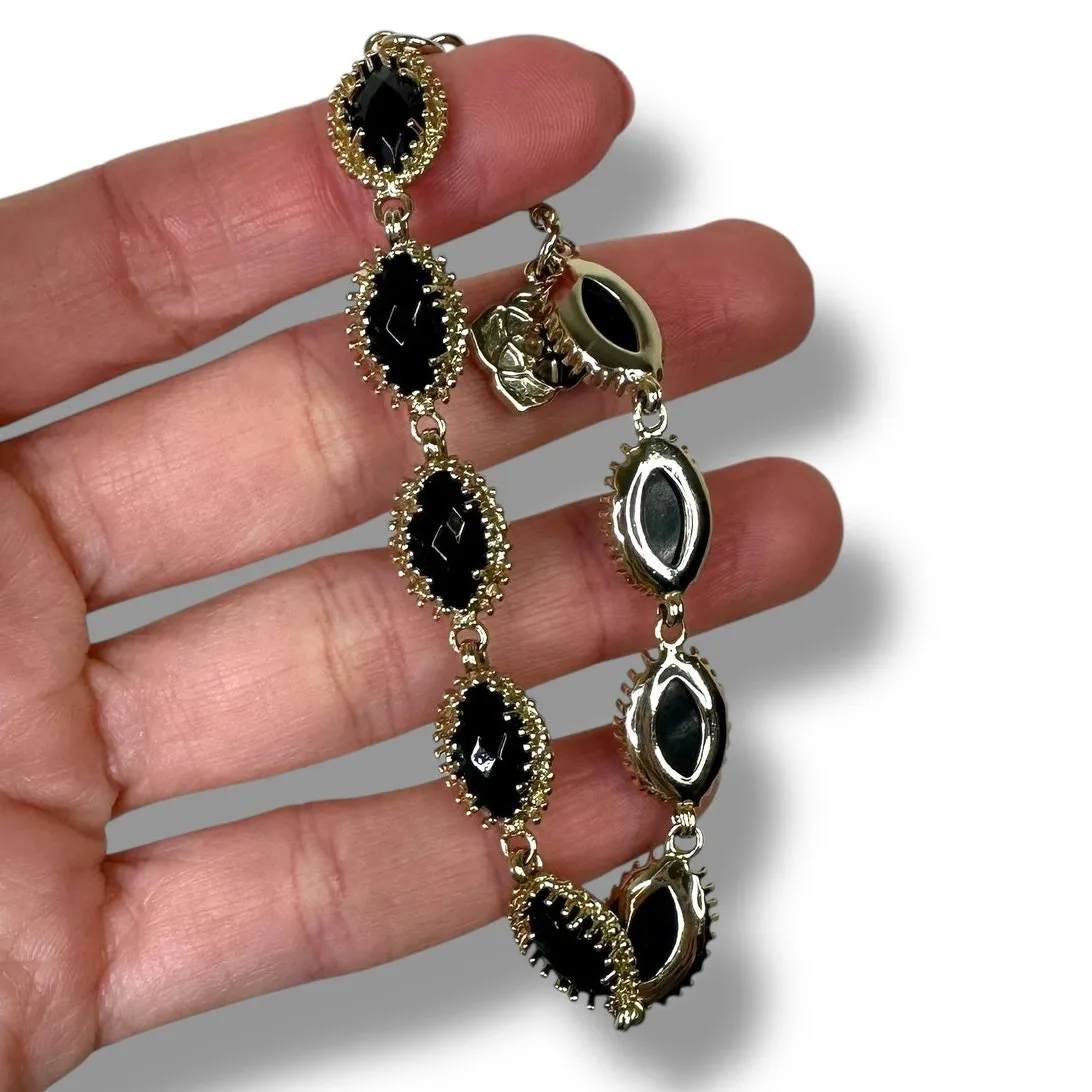 Kendra Scott Jana Line Black Gold Embossed Marquise-Cut Slinky Line Bracelet - Image 2