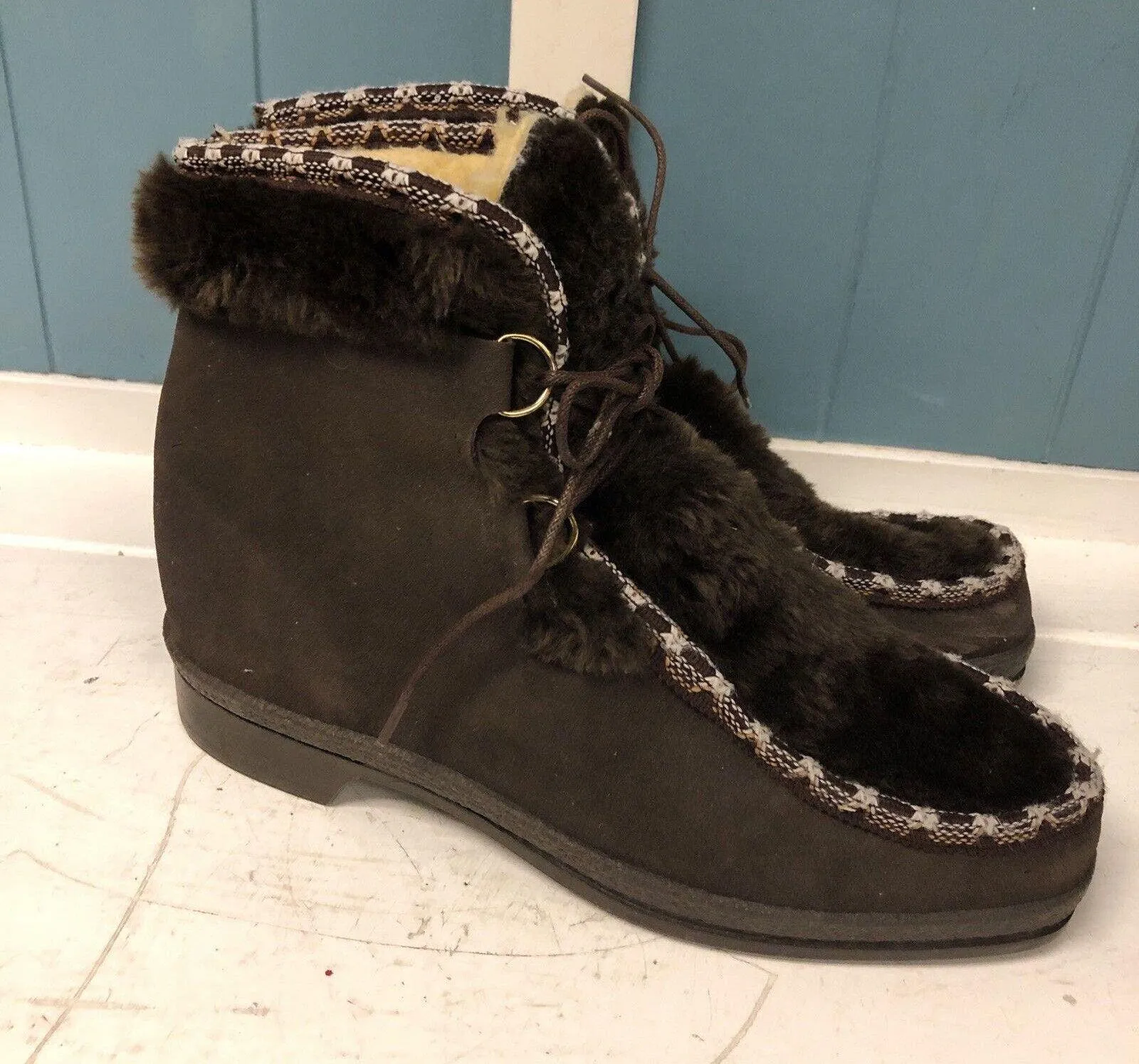 Snowland‎ Brown Suede Leather Faux Fur Boots Sherpa Lined England Womens 8 Vtg - Image 5