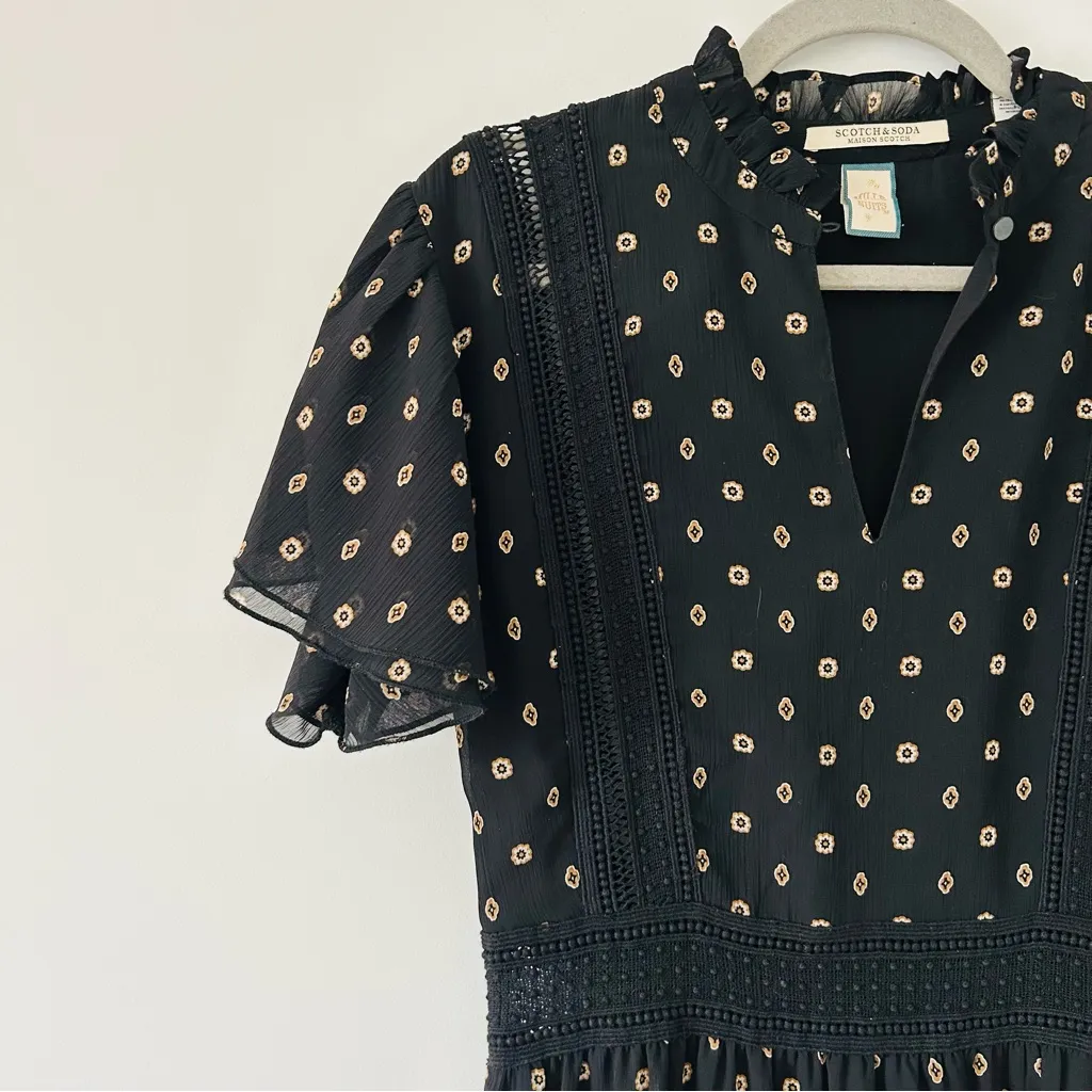 Scotch & Soda Maison Scotch Mille Nuits Tasha Ruffled Tiered Midi Dress Black M - Image 7