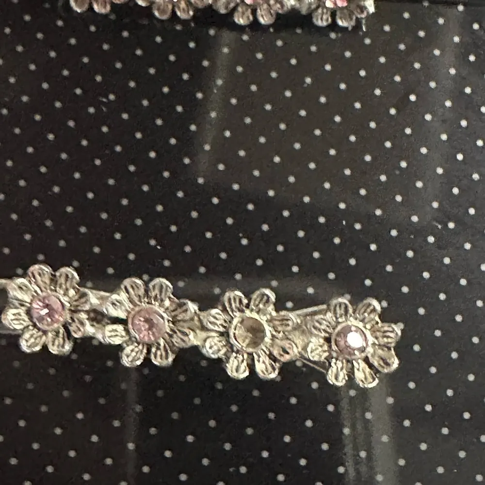 Silver Flower Barrettes With Pink Rhinestones - Image 2