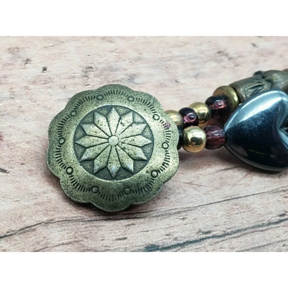 Double Strand Beaded Bracelet Fish Heart Seashell Charms 8" Toggle Clasp Brown - Image 8