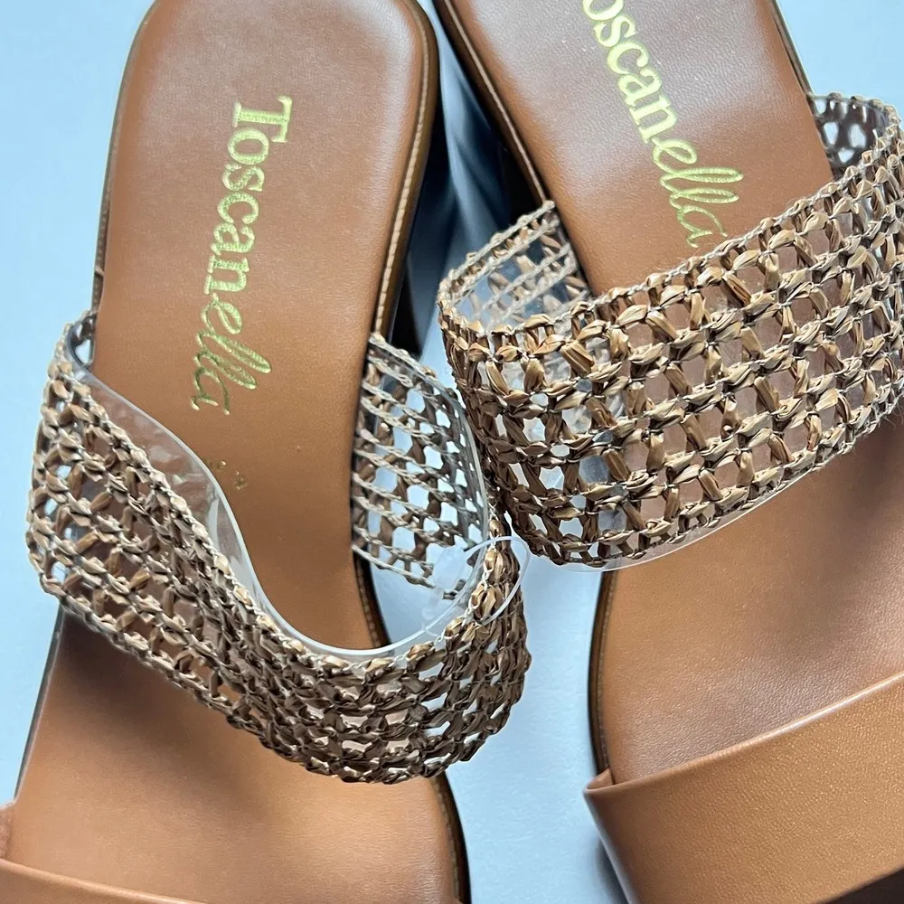 TOSCANELLA Women's Tan Made In Italy Gaucho Raffia Heeled Sandals Sz 9.5 - Image 6