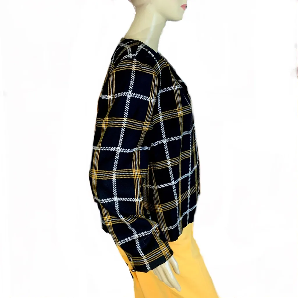 VINTAGE 1980'S TANNER PLAID BLACK, YELLOW & WHITE BLAZER (14) Multiple - Image 5