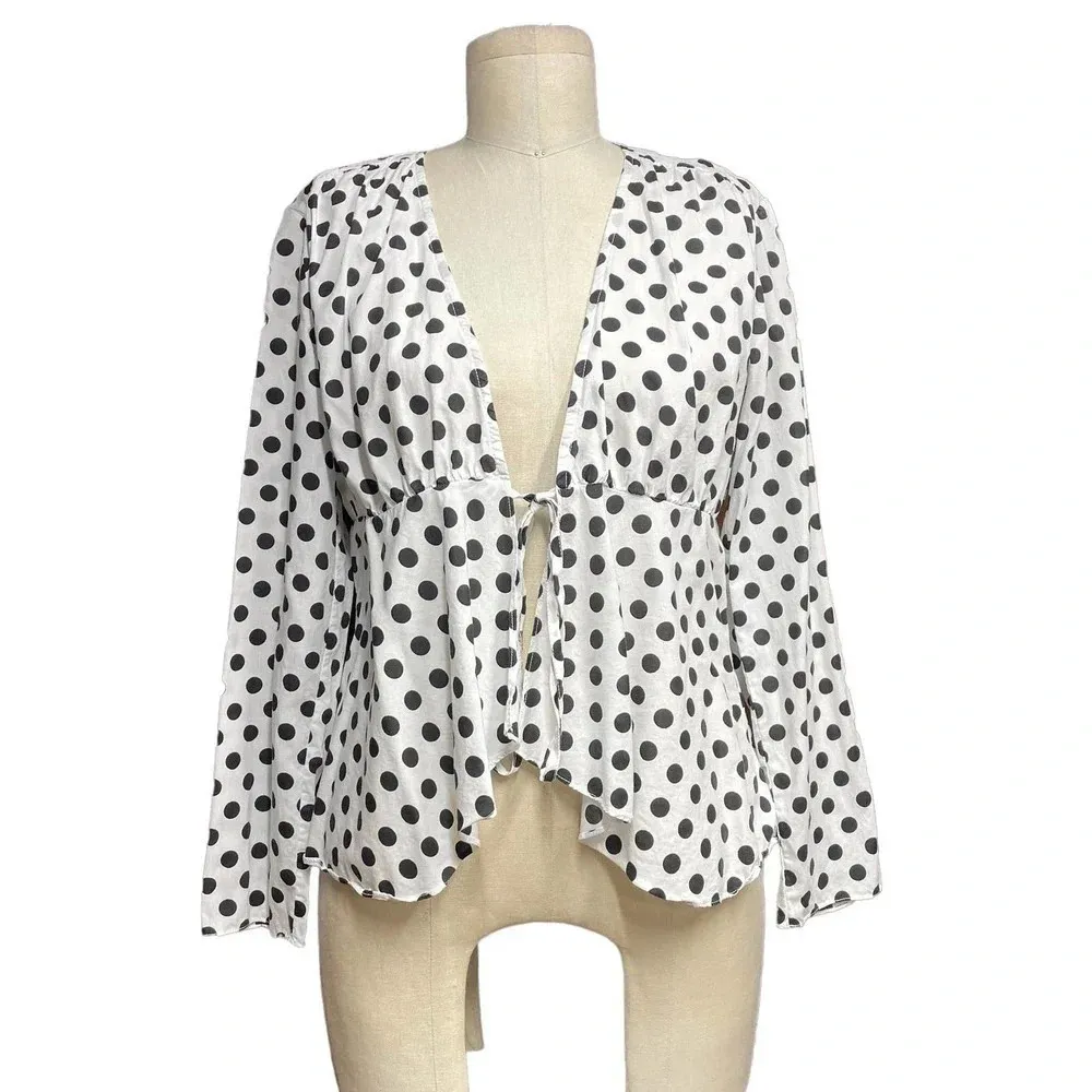 Rachel Antonoff Budde Tie Top White Black Polka Dot Size‎ Small - Image 3