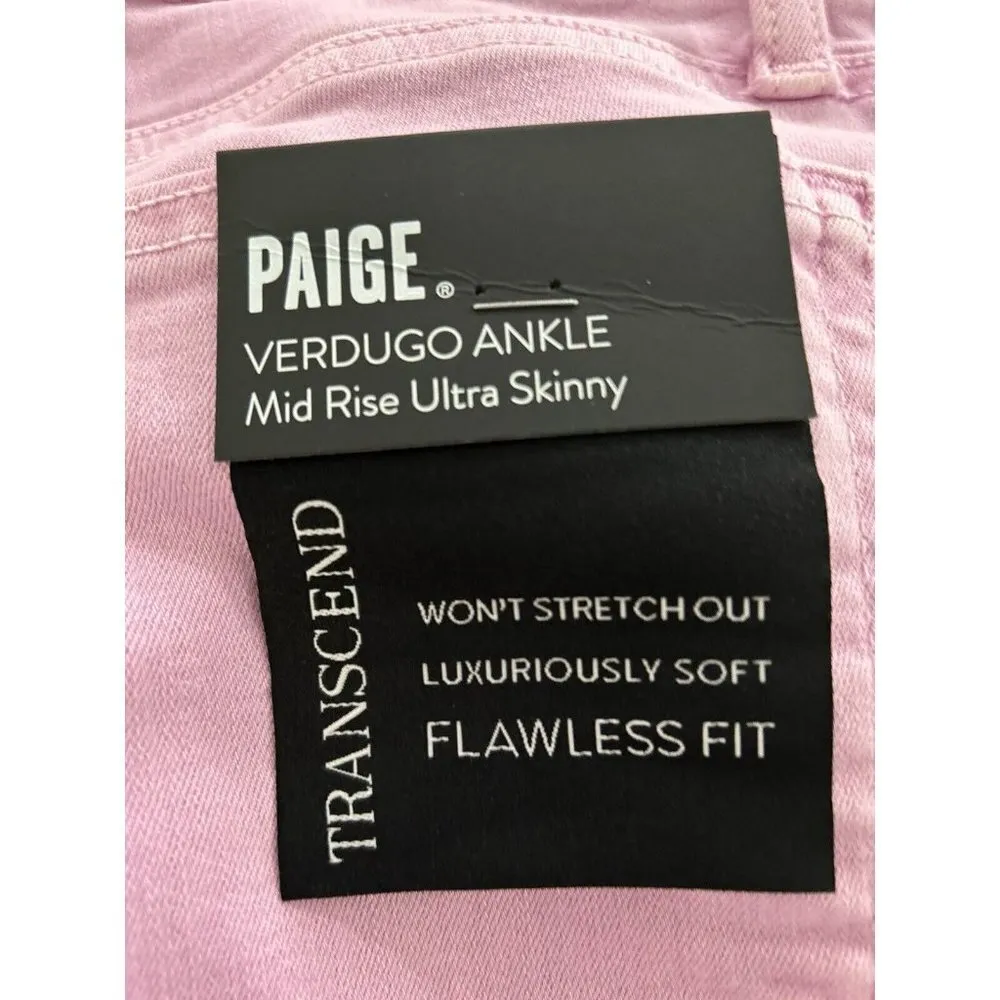 Paige Womens Transcend Verdugo Ankle Jeans Mid Rise Ultra Skinny Light Orchid 28 - Image 11