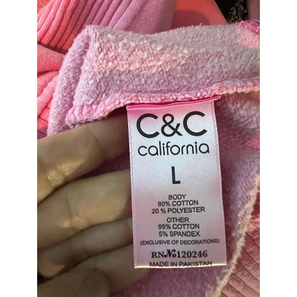 Women's C&C California Sunwashed Pink Quarter Zip Sweatshirt L Beachy Surf - Image 4