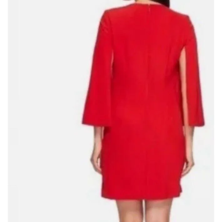 Tahari Asl Firebird Red Split Cape Sleeve Shift‎ Dress Size 4 - Image 2