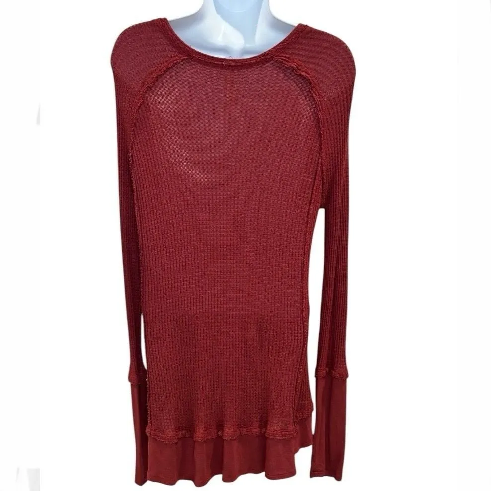 Altar'd State Red Mini Dress Tunic Long Sleeve Medium‎ Thermal Waffle Knit - Image 4