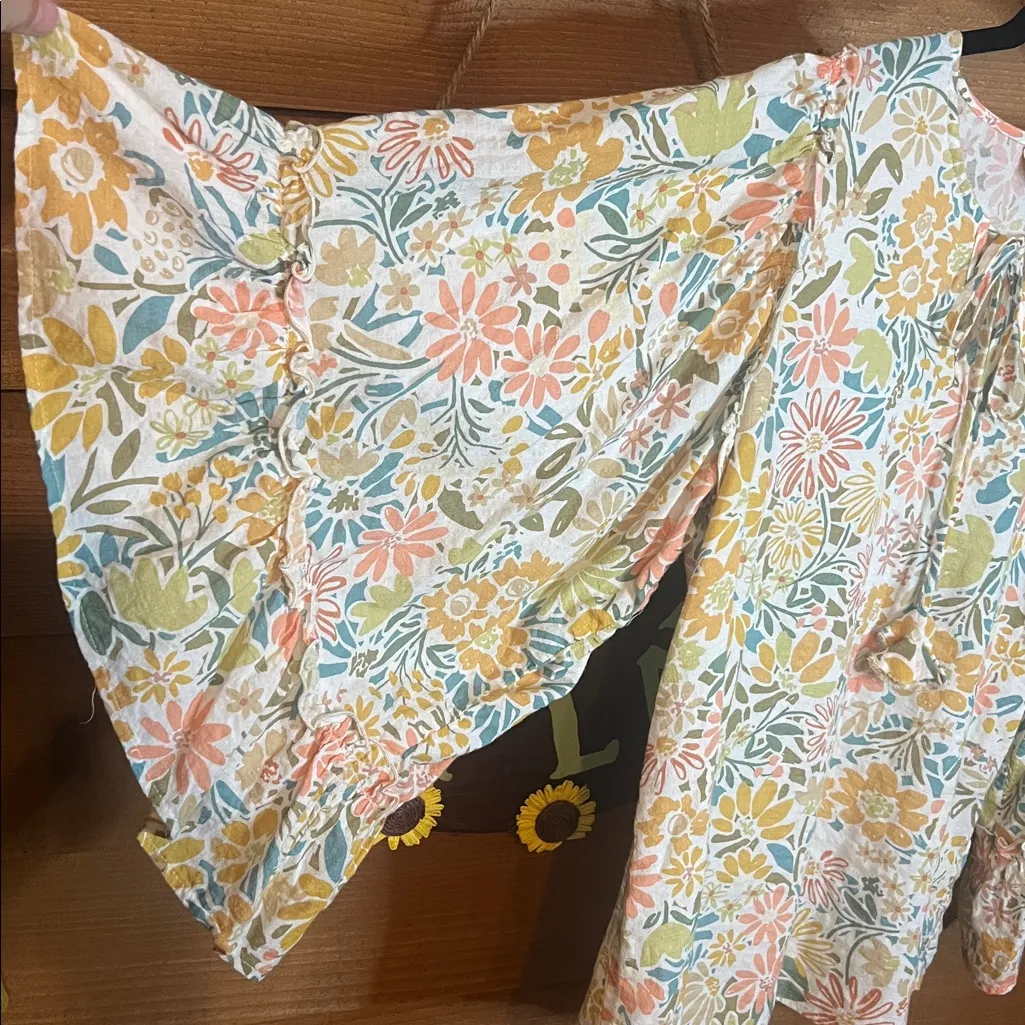 Ivy Jane Floral Tunic Wide Sleeve Ruffle Boho Blouse Shirt Tassel Cotton XS-M - Image 2