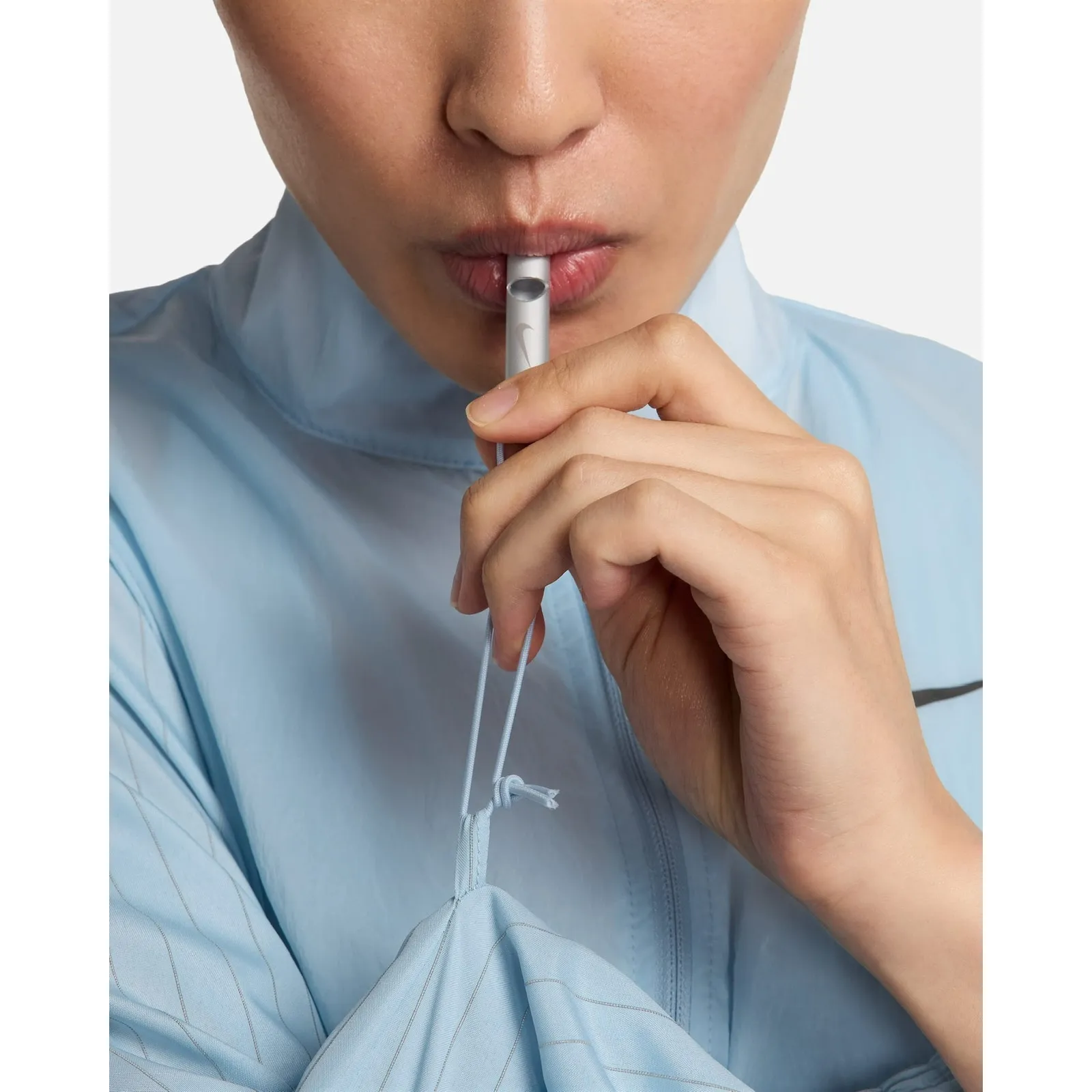 NIKE Running Division Light Armory Blue Paneled Pinstriped Crinkled-Shell Jacket - Image 7