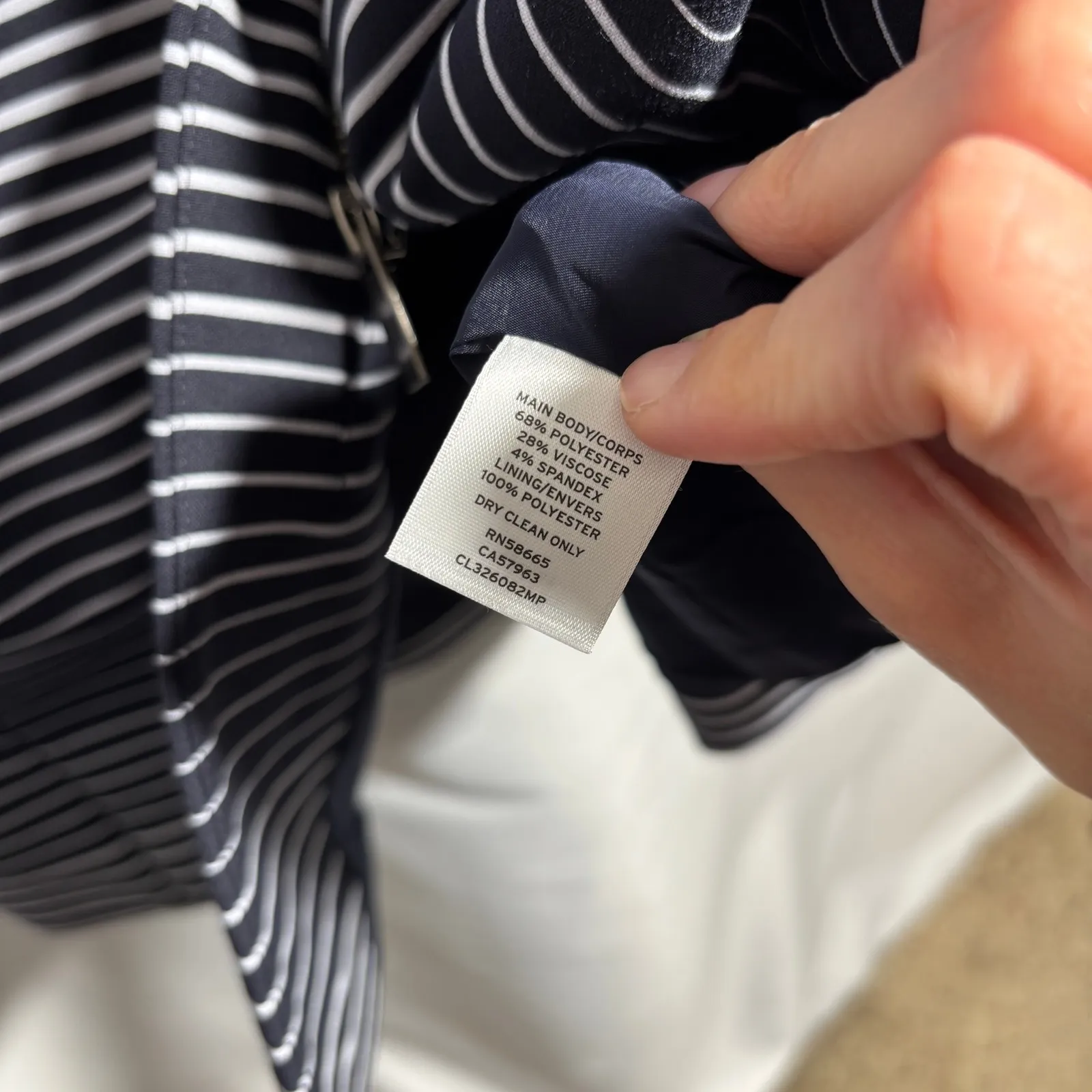 Classiques Entier Womens Navy Blue Striped Coat Zip Statement Art to Wear L - Image 6