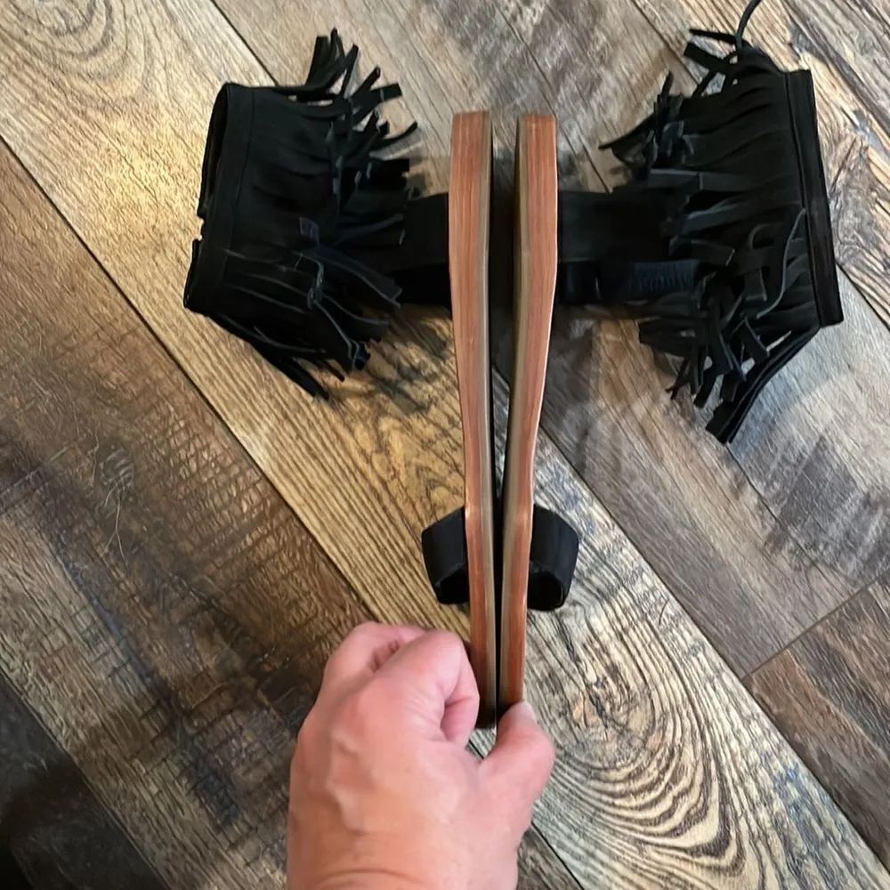 Kate Spade Black Alex Suede Fringe Cuff Flat Sandal, NWOT - Image 6