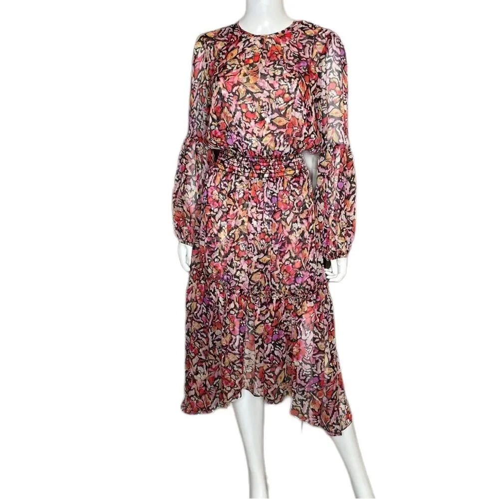 Misa Simone Floral Print Long Sleeve Chiffon Midi Dress In Multi Women’s Sz M - Image 2