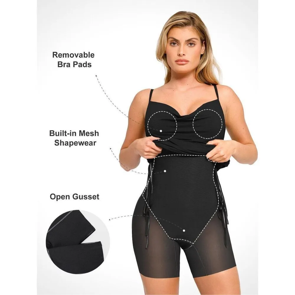 Popilush Black Shapewear Ruched Modal Bodycon Mini Slip Dress L NWT Black Size L - Image 10