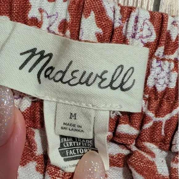 Madewell Shorts M Medium Linen Blend Rust Orange Leaf Floral Print Terracotta - Image 2
