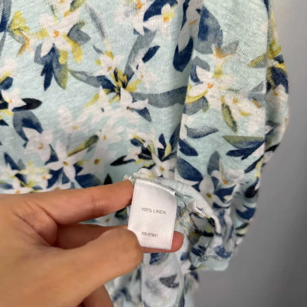 J.Jill 2X Love Linen Mint White Floral Print Tank Spring Resort Vacation Beach Blue - Image 3