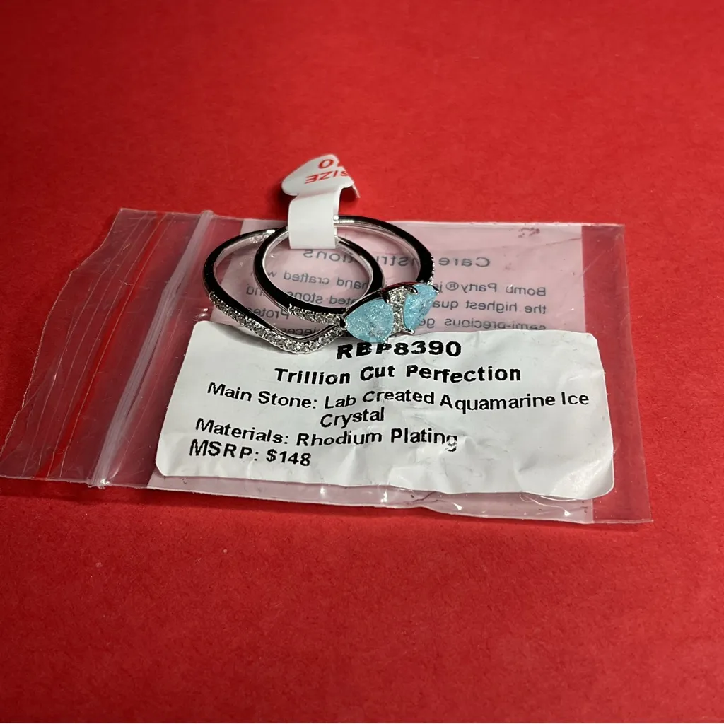 Bomb Party RBP8390 “Trillion Cut Perfection” LC Crystal on Rhodium Sz10 Ring NWT Silver Size 10 - Image 8