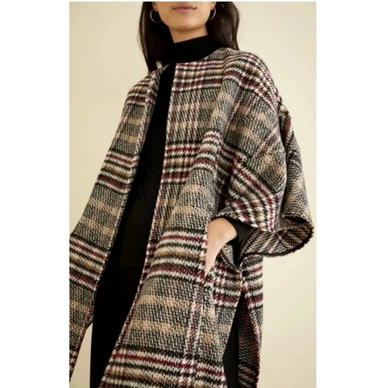 Anthropologie Eva Franco Plaid Wool Blend Kimono Coat Wrap Jacket xs/sm - Image 2