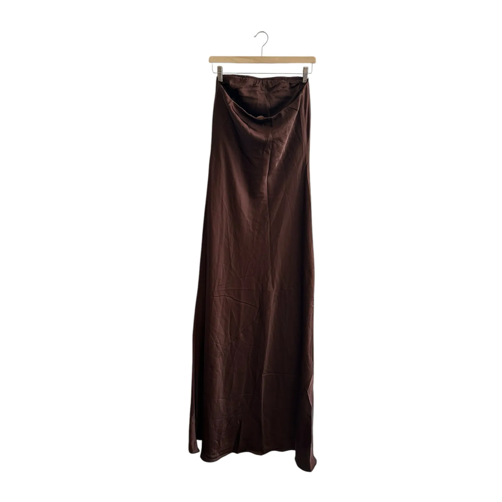 Show Me Your Mumu Taylor Tube Maxi Dress in Chocolate Luxe Satin XL - Image 4