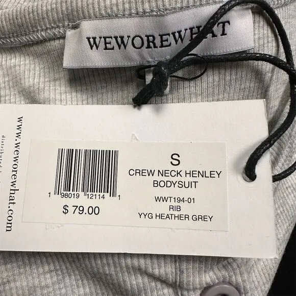 NWT WeWoreWhat Women's Crew Neck Henley Bodysuit Gray Long Sleeve Size S‎ - Image 6