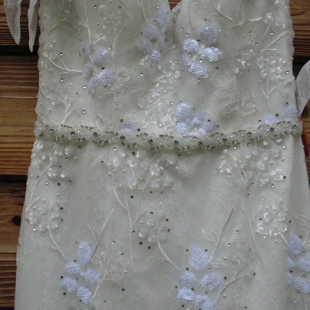 Mac Duggal 79337 Womens White FLORAL EMBELLISHED V-NECK MIDI DRESS SHOULDER BOW - Image 13