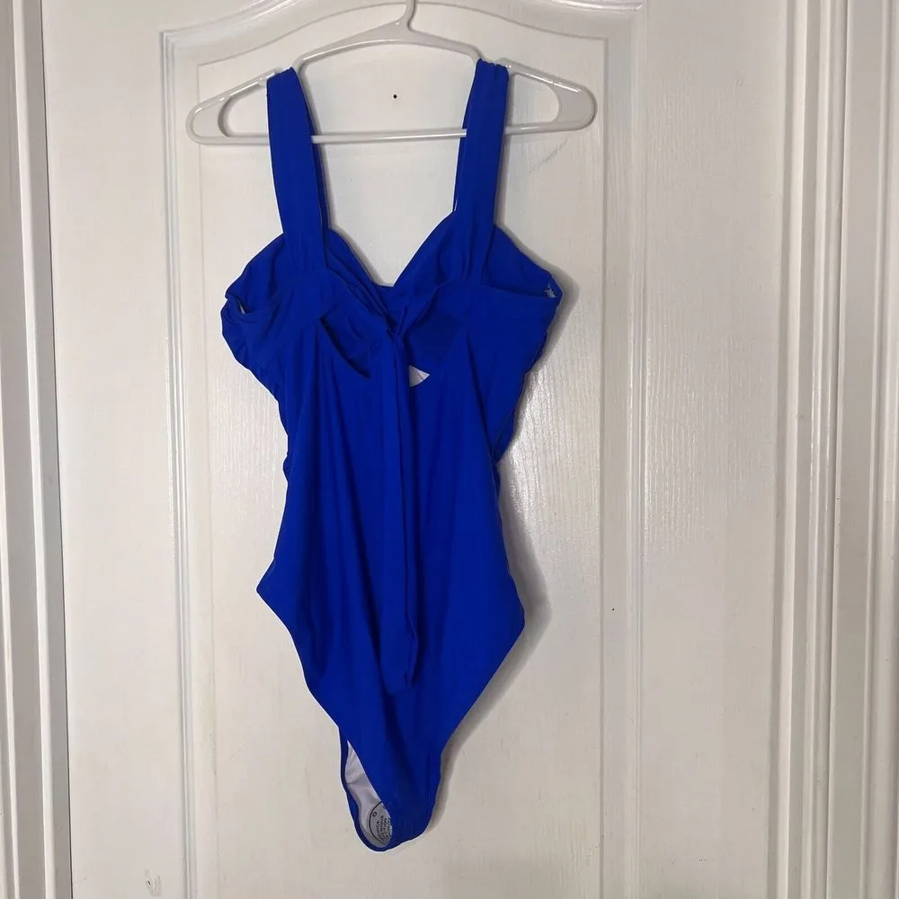 VMPUNEC Womens Swimsuit XL Blue Solid Pull On Stretch Wide‎ Strap 1 Piece NWT - Image 5