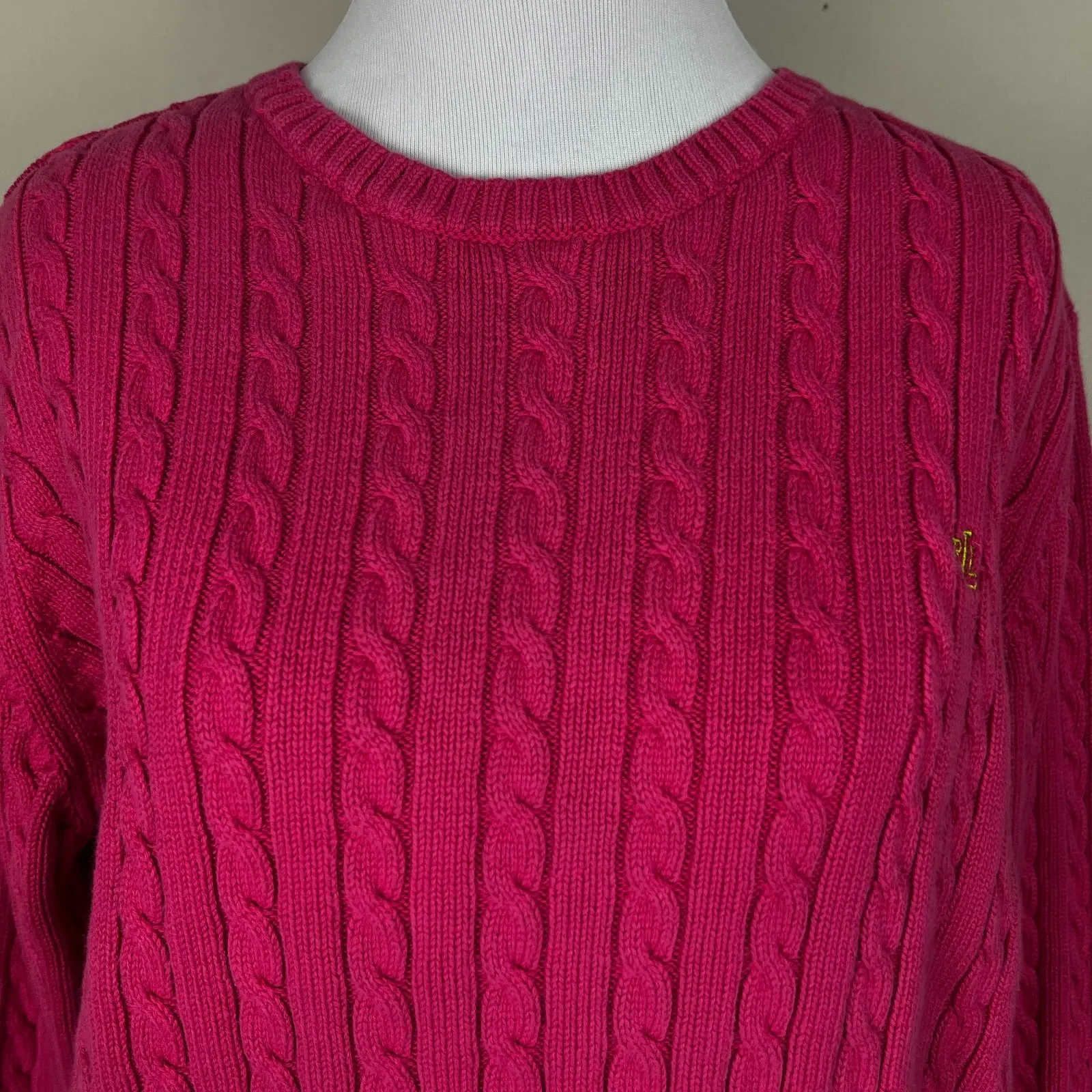 Lauren Ralph Lauren Sweater Women Large Pink Cable Knit Cotton Crewneck Pullover - Image 3