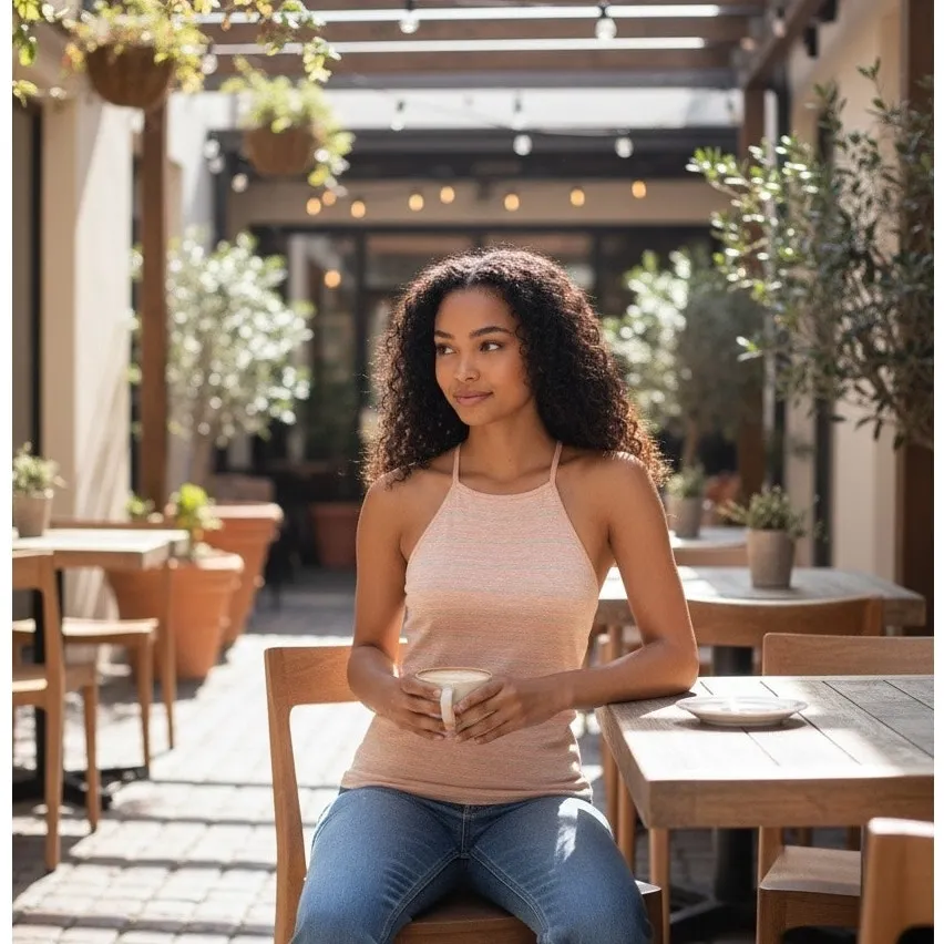 BKE Barbie Pink Striped Halter Tank Top Size Large High Neck Summer - Image 10