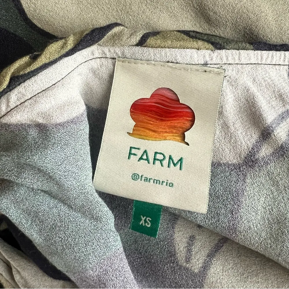 Farm Rio Anthro Women’s Green Military Cashew One Shoulder Midi Scarf Dress XS - Image 5