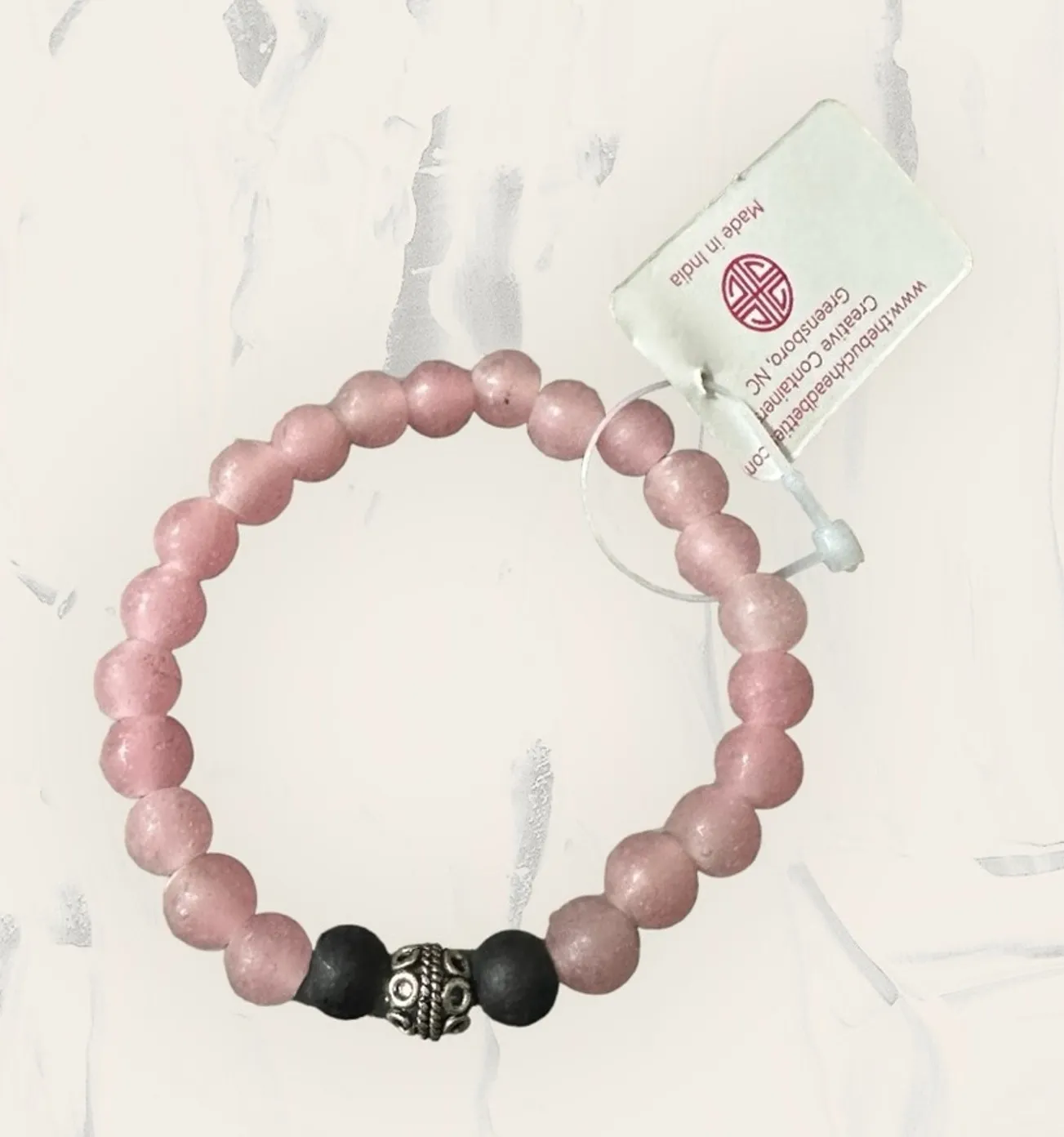 Buckhead Betties NWT Bracelet Pink Black Beaded Stretch Silver Charm Jewelry - Image 1