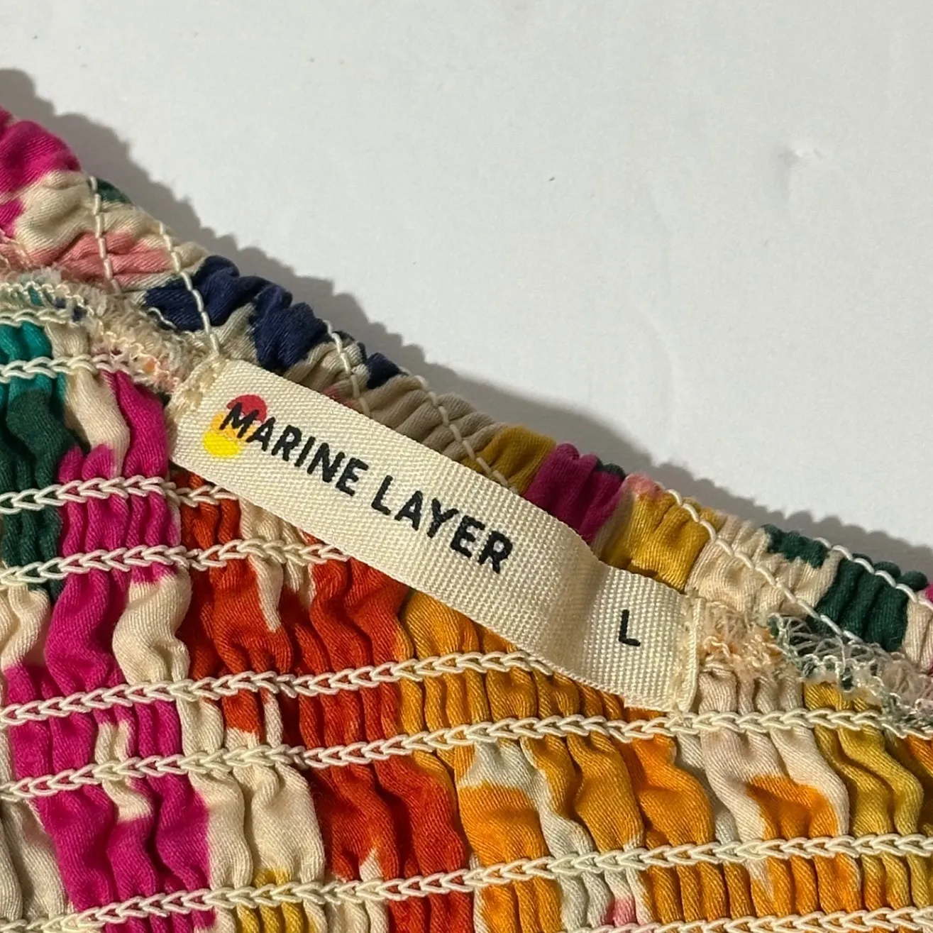 Marine Layer Archive Tessa Smocked One Shoulder Jumpsuit Wide Leg Colorful L - Image 6