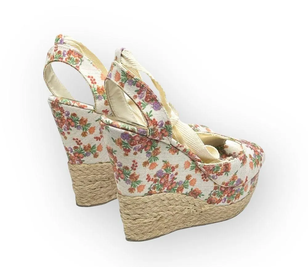 new Sergio Zelcer ❀ Platform Ankle Wrap Floral Print Sandal Espadrilles ❀ Cream Size 10 - Image 3