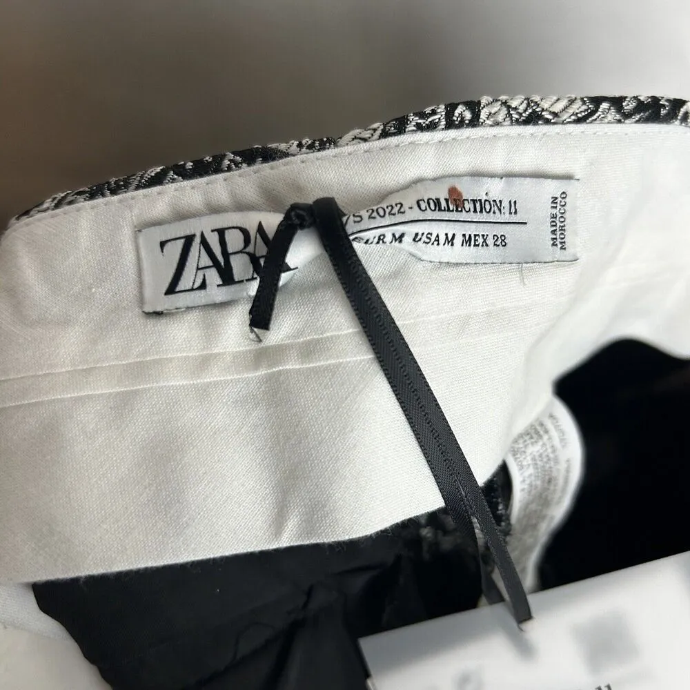 ZARA Pants Womens Medium black silver jacquard Flared Leg Slit Ankle Boggles Fav - Image 8