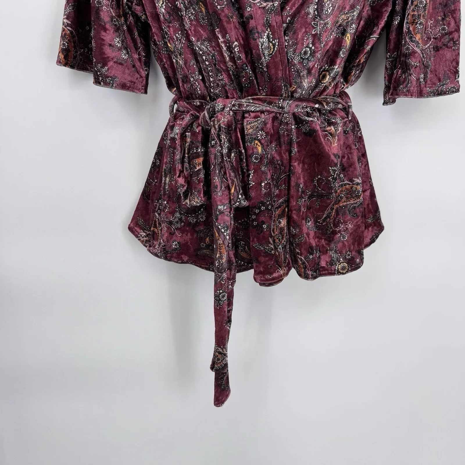 Vintage Y2K fraiche by J Babydoll Top Womens Large Pink Velvet Paisley Belt‎ - Image 3