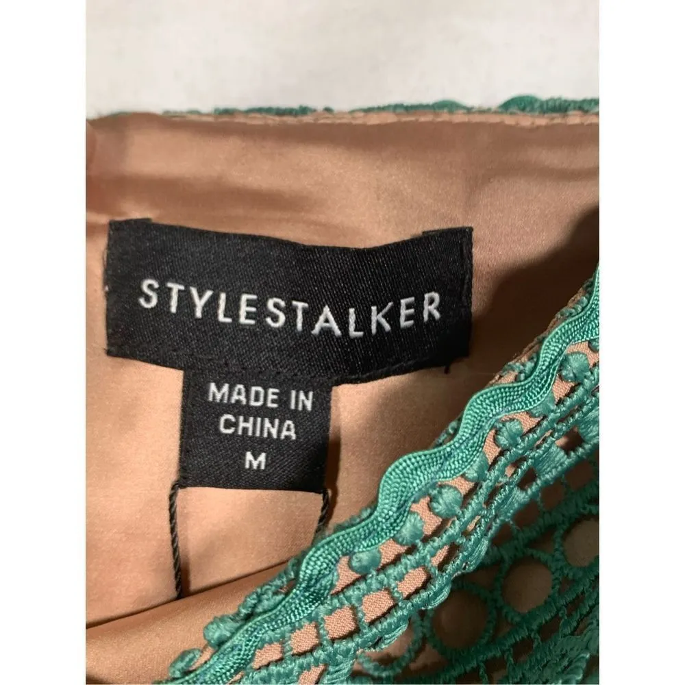 NEW Stylestalker Alexander Crochet Teal Green Off Shoulder Mini Dress in Jade M - Image 4