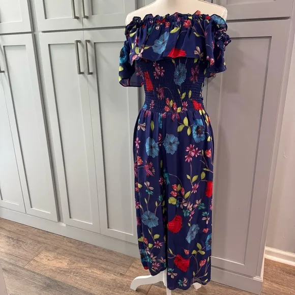 Parker Womens Janice Colorful Tropical Off Shoulder‎ Wide Leg Cropped Jumpsuit - Image 2