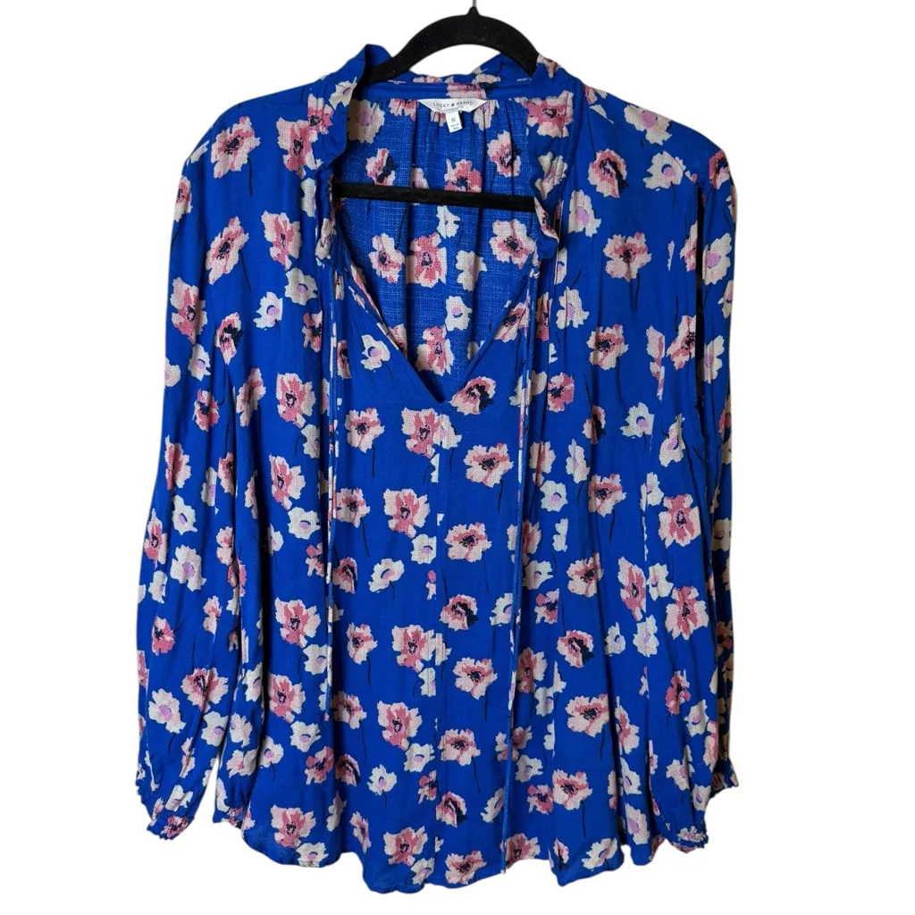 Lucky Brand Women’s Plus Size 1X Floral Peasant Blouse Cold Shoulder - Image 2