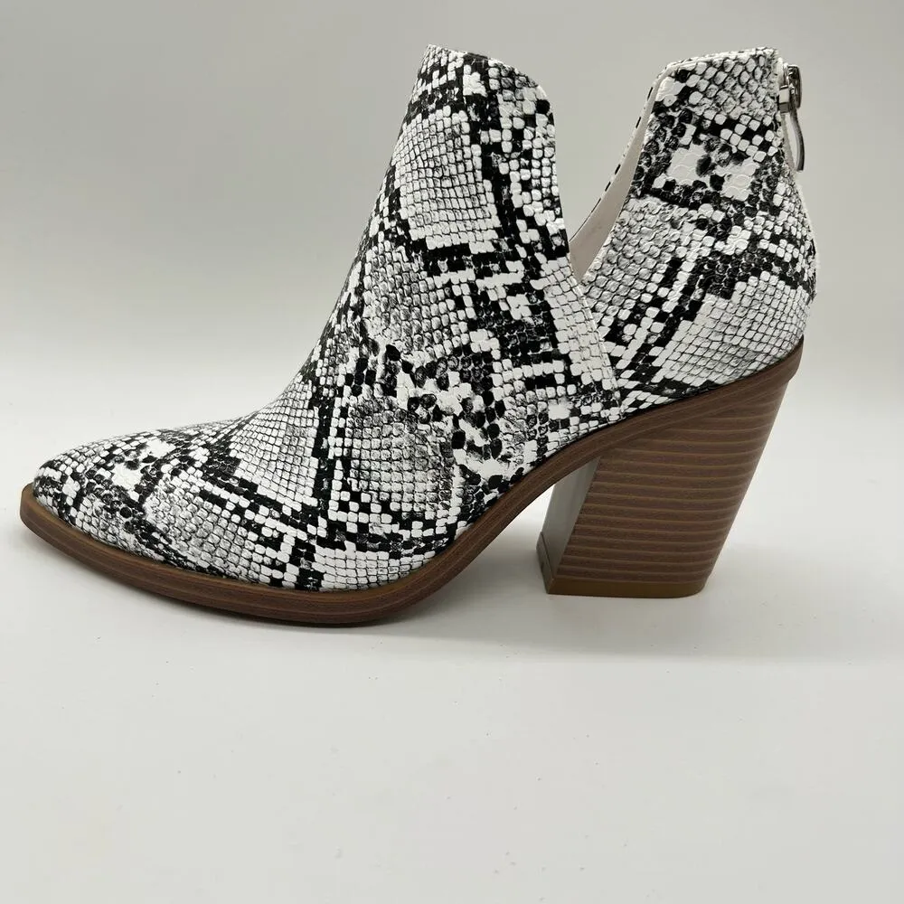 Mysoft Boots Womens 8 Black White Slip on Cutout Mid Heel Booties Western NEW‎ - Image 2