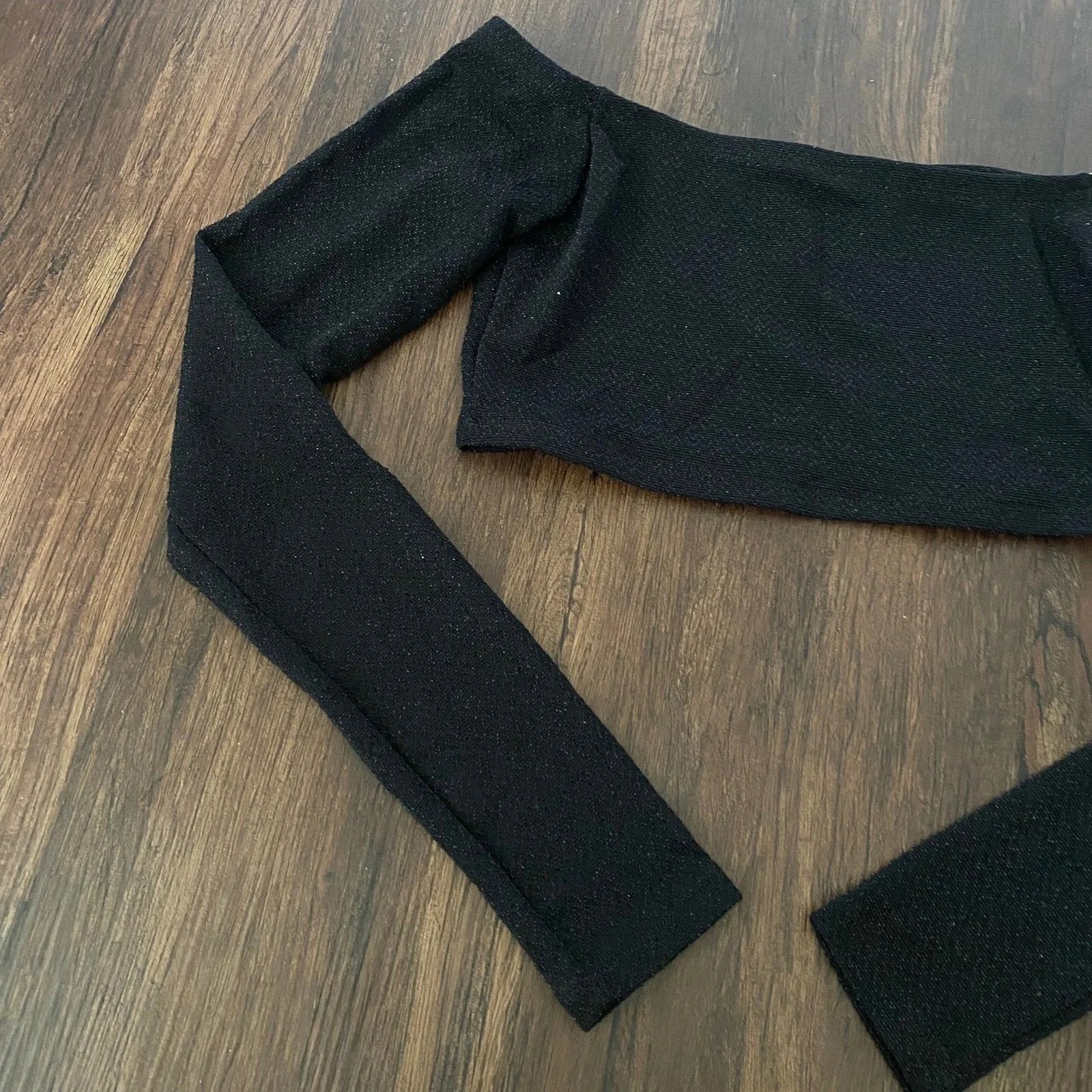 Early 2000's Whimsygoth Goth Grunge Black Glitter Off The Shoulder Crop Top M Size M - Image 2