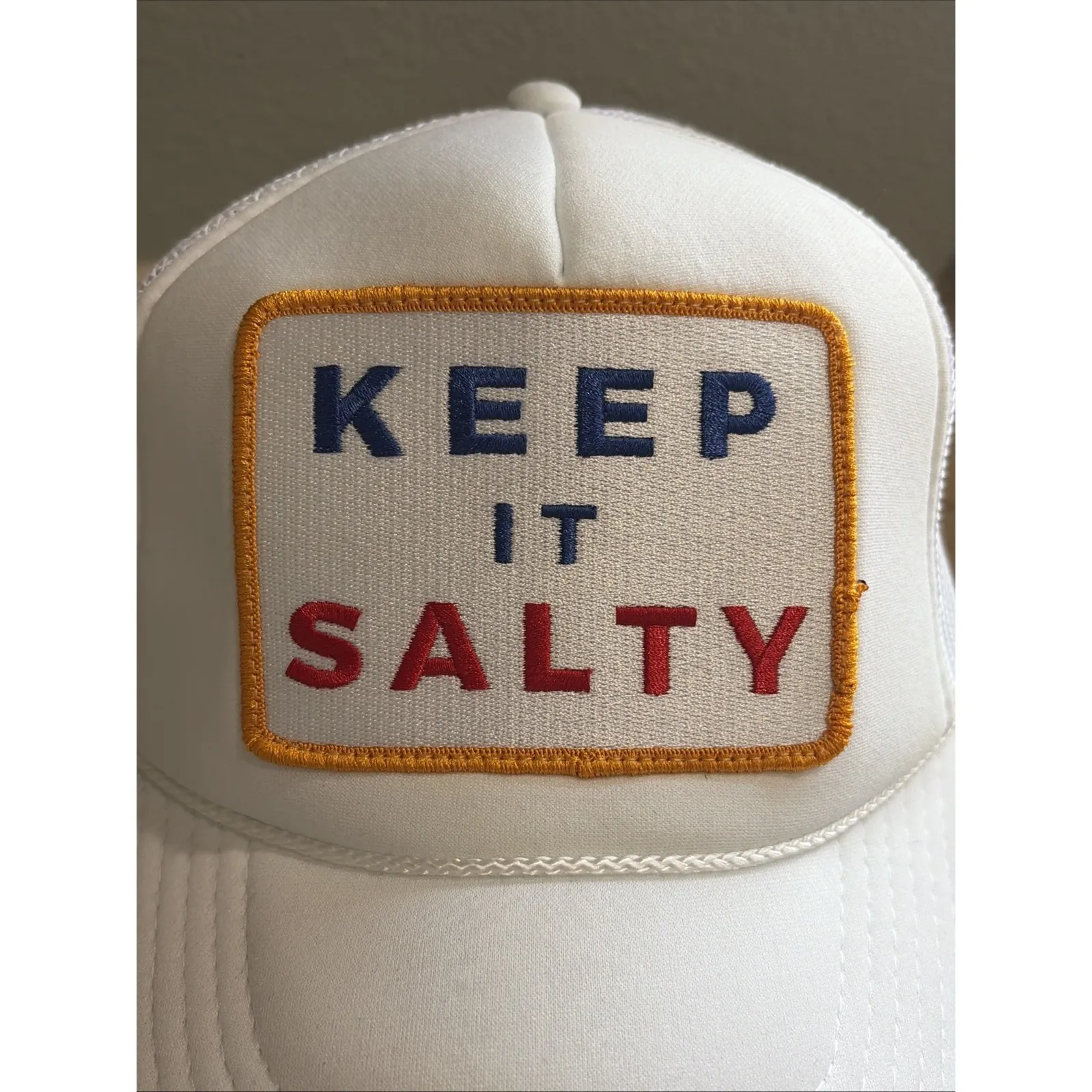 That Friday Feeling White KEEP IT SALTY Patch Snapback Trucker Hat Cap One Size - Image 3