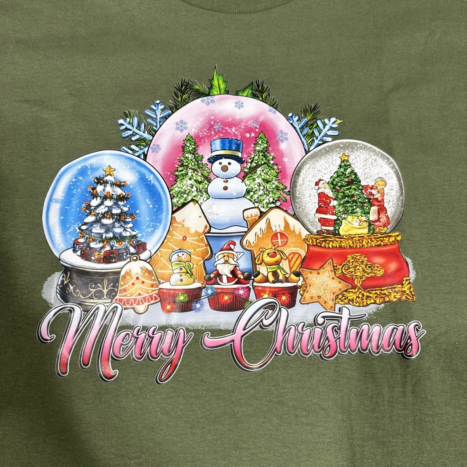 Gildan Merry Christmas Tee Graphic T-Shirt 3XL Magic Crystal Ball Ornament Green - Image 5