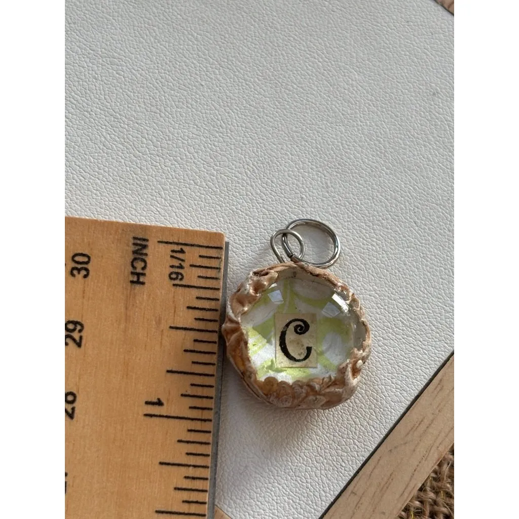 Clay Initial "C" Pendant With Decorative Back Yellow - Image 3