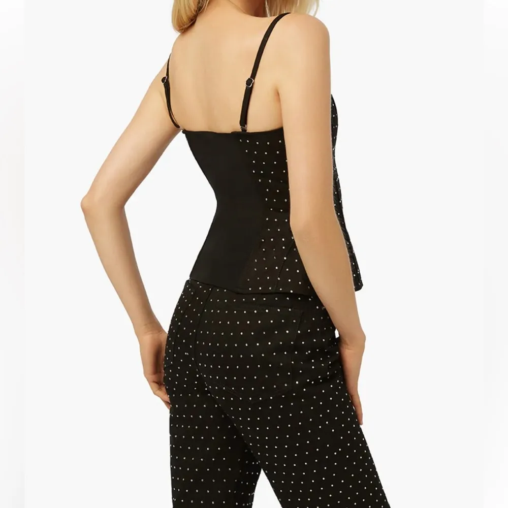 NWT WeWoreWhat Denim Rhinestone Twill Bustier Corset Top Black & Silver Sparkly - Image 6