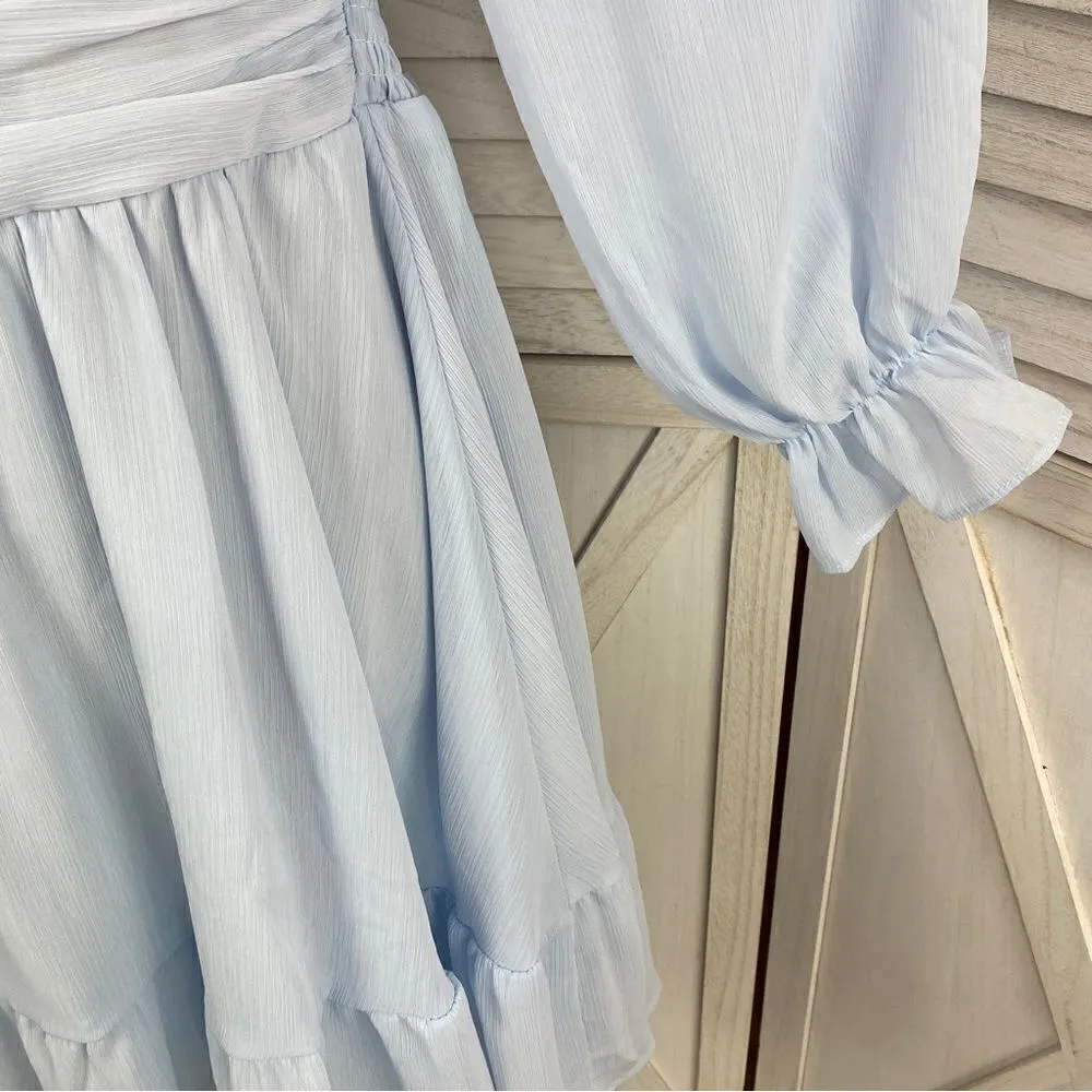 Exlura‎ Chiffon Open Tie Back Ruffle Hem Dress Blue Medium - Image 9