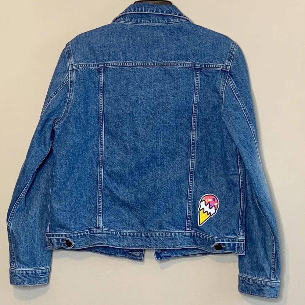 DL1961 Denim Jean Jacket Size L Blue Custom Patches Donut Ice Cream Applique - Image 9