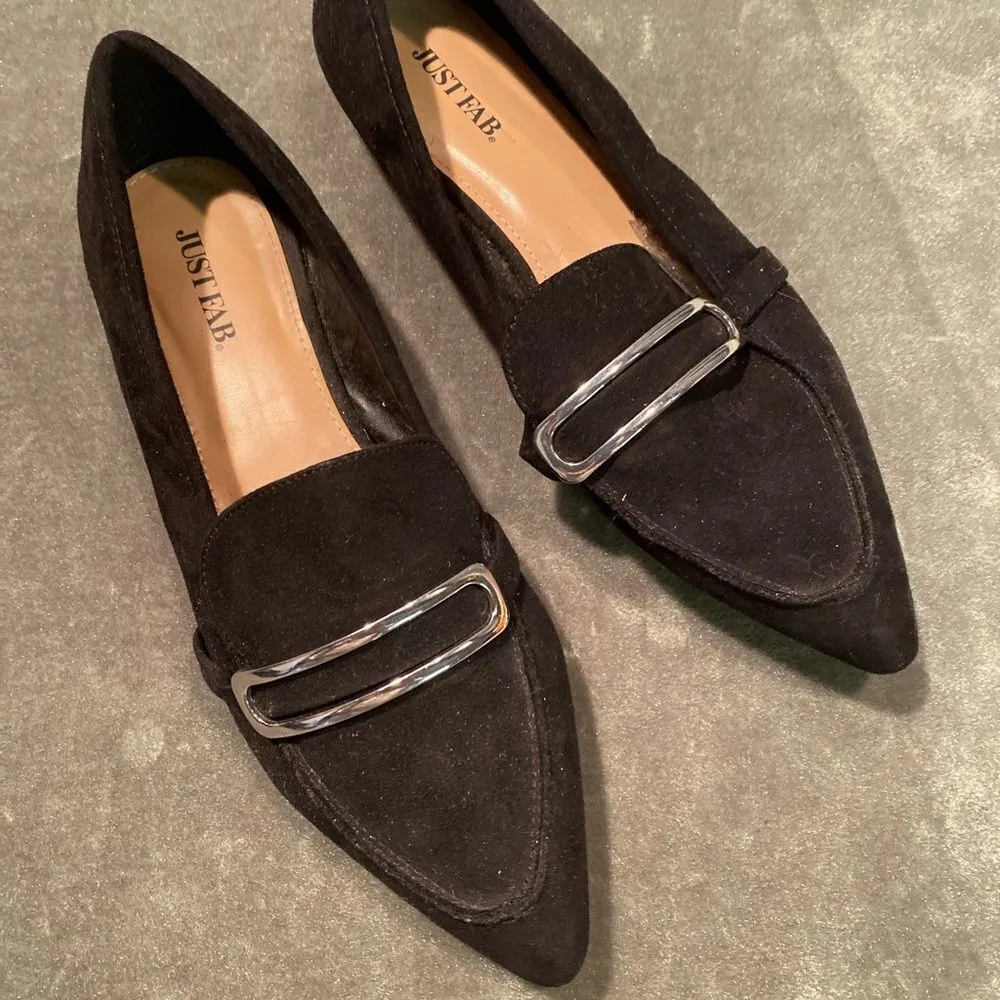 #328 JUSTFAB  Black Suede Loafers - Image 4