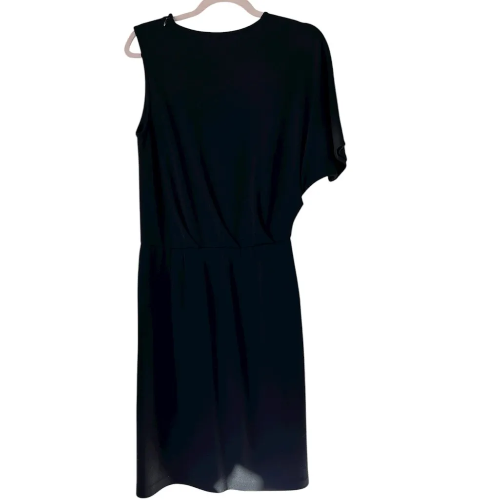 St. John Black Wool Blend One‎ Shoulder Dress Size 6 Asymmetrical Sleeve - Image 2