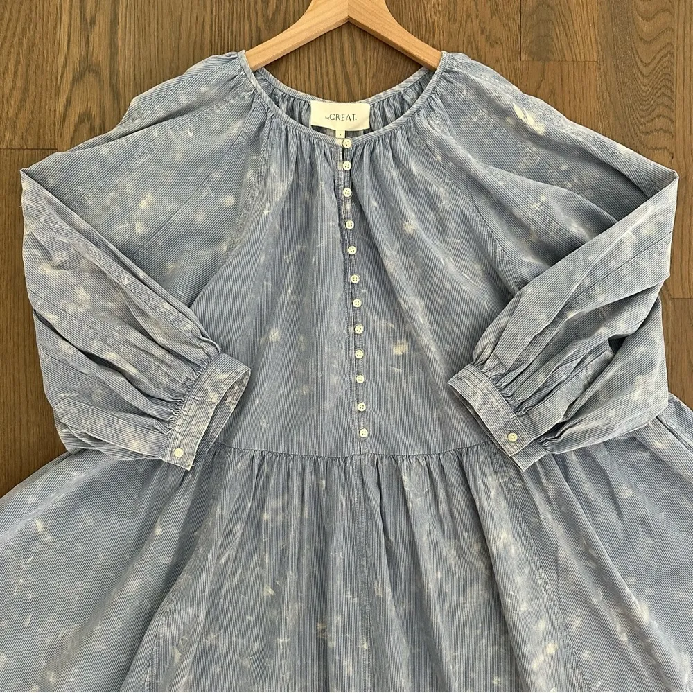 NWT The Great The Coast Walk Dress Hand Dyed Mottled Wash Blue/White 2 Medium - Image 7