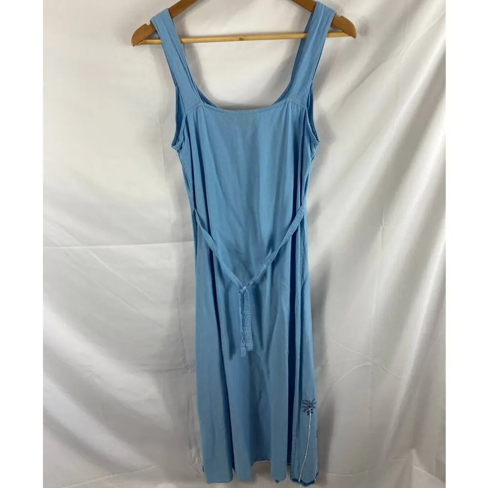 Sportique Vintage Palm Tree Embroidered Sleeveless Blue Dress small - Image 5